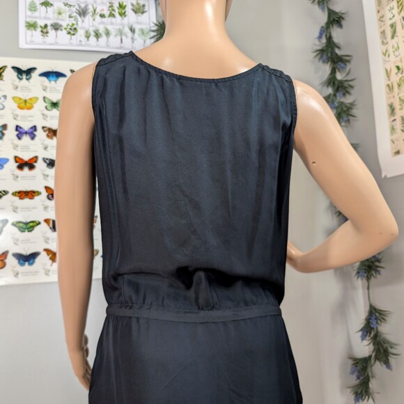 Pure DKNY Mini Dress Black 100% Silk Dropwaist Tie Lagenlook - Picture 8 of 12
